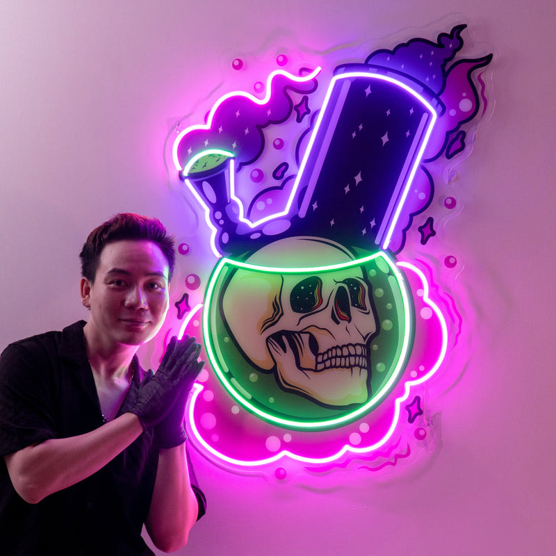 Bong Skull LED Neon Sign Light Pop Art