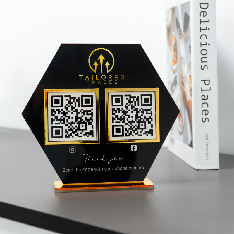 Custom Double QR Code Hexagon Stand Layout A