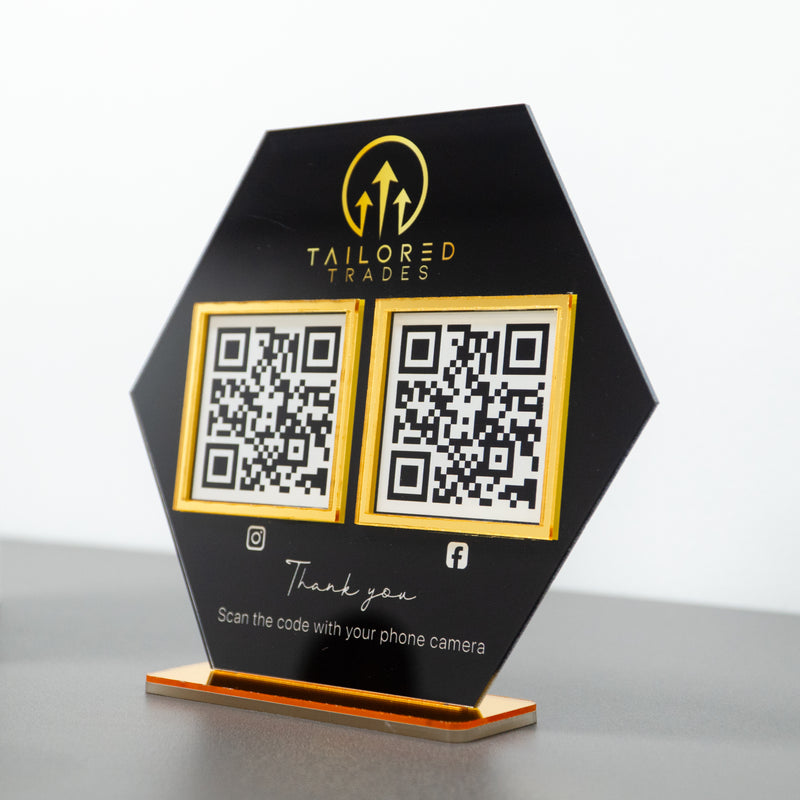 Custom Double QR Code Hexagon Stand Layout A