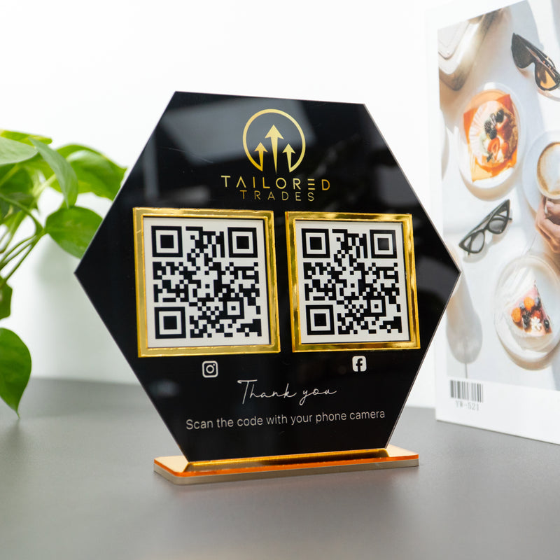 Custom Double QR Code Hexagon Stand Layout A