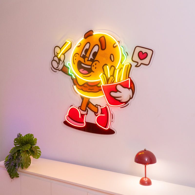 Burger Cute Trendy Retro LED Neon Sign Light Pop Art