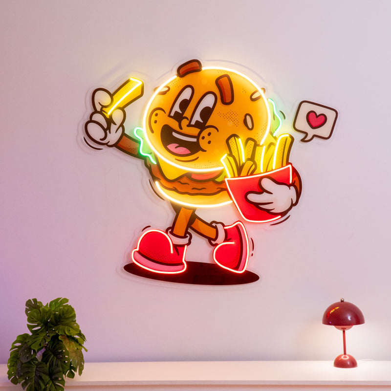 Burger Cute Trendy Retro LED Neon Sign Light Pop Art