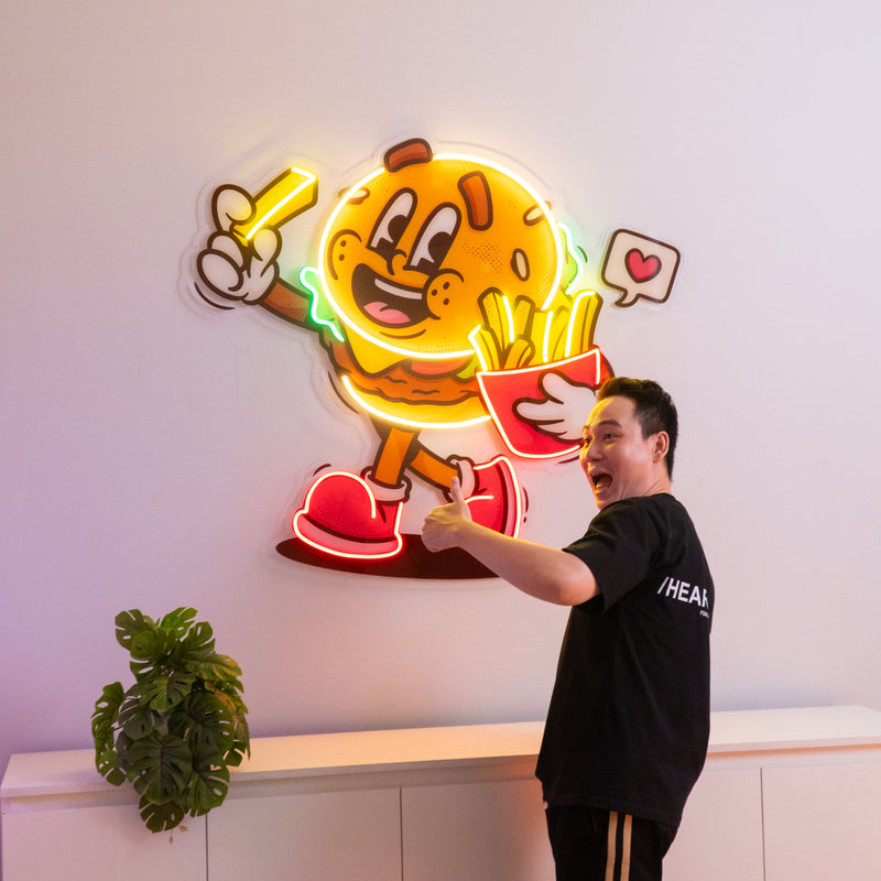 Burger Cute Trendy Retro LED Neon Sign Light Pop Art