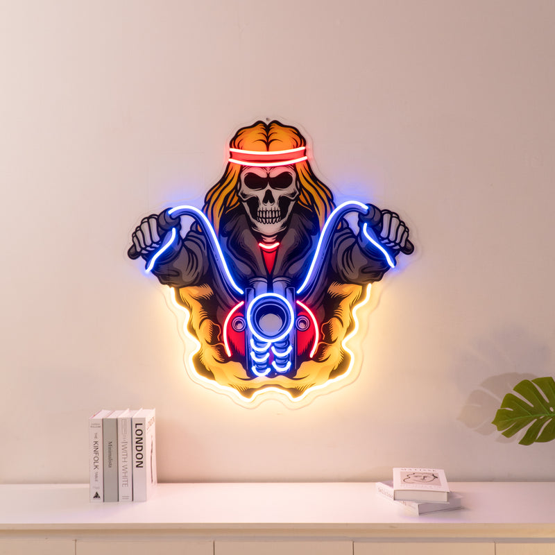 Biker Skull LED Neon Sign Light Pop Art