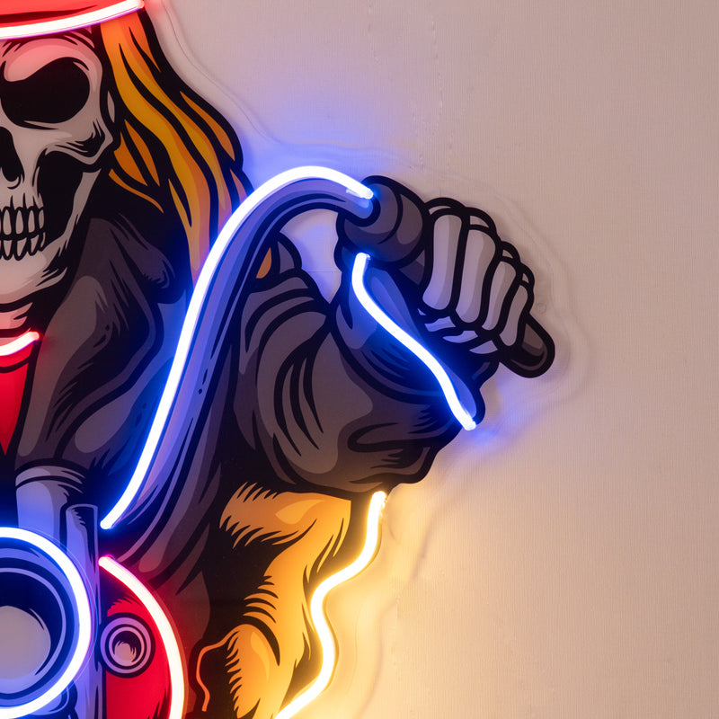 Biker Skull LED Neon Sign Light Pop Art