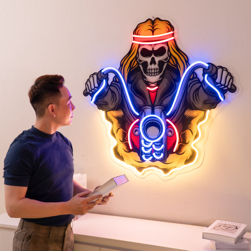 Biker Skull LED Neon Sign Light Pop Art