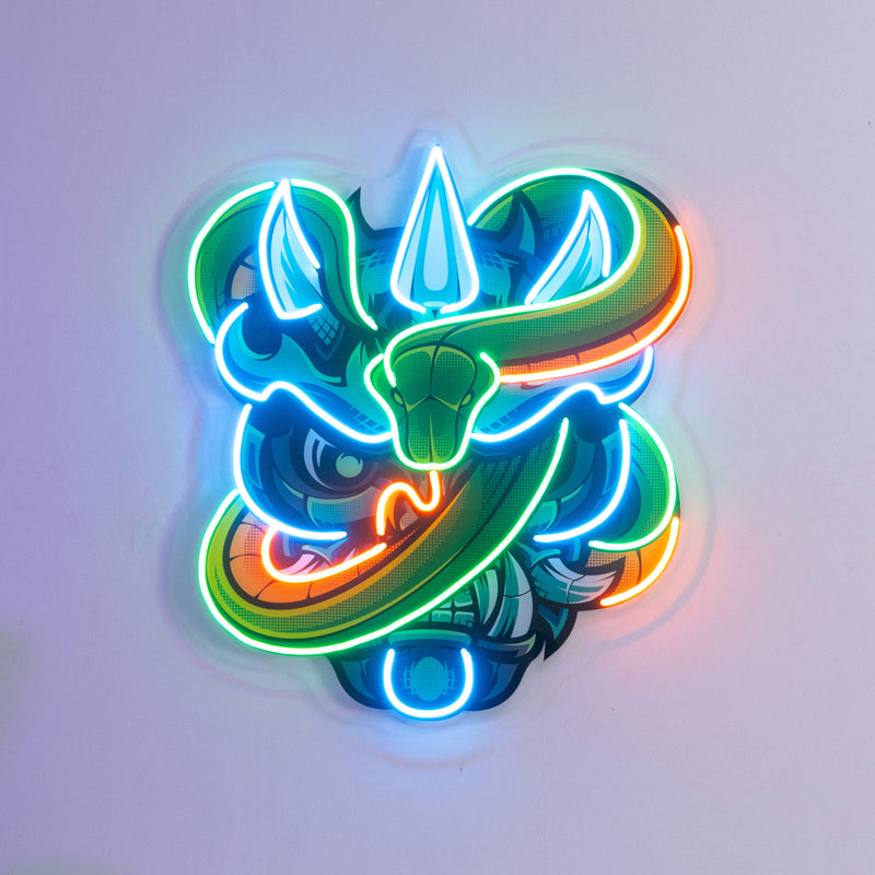 Oni Head And Green Snake LED Neon Sign Light Pop Art