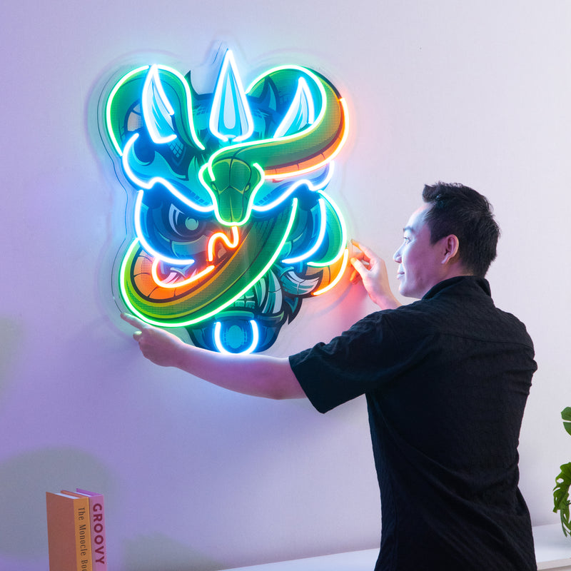 Oni Head And Green Snake LED Neon Sign Light Pop Art