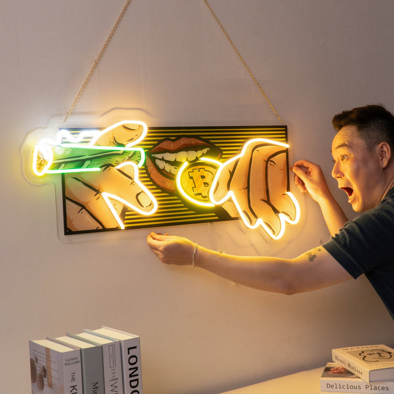 Burn Money With Bitcoin LED Neon Sign Light Pop Art