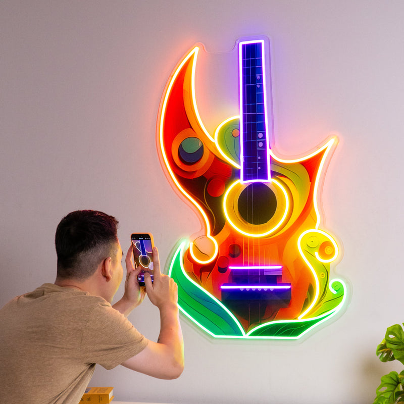 Colorful Guitar In Abstract Art LED Neon Sign Light Pop Art