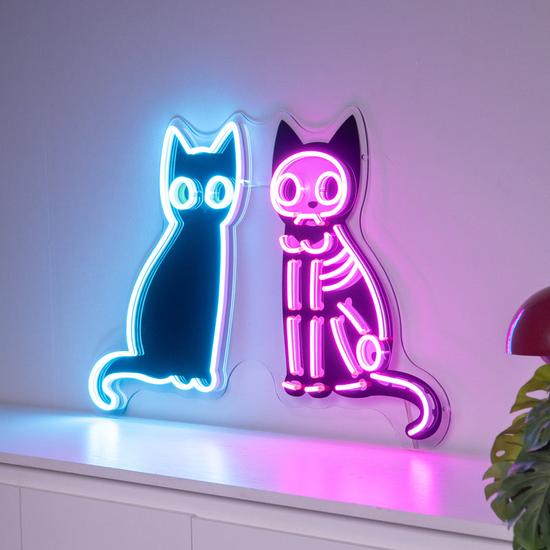 Black Cat Skeleton LED Neon Sign Light Pop Art