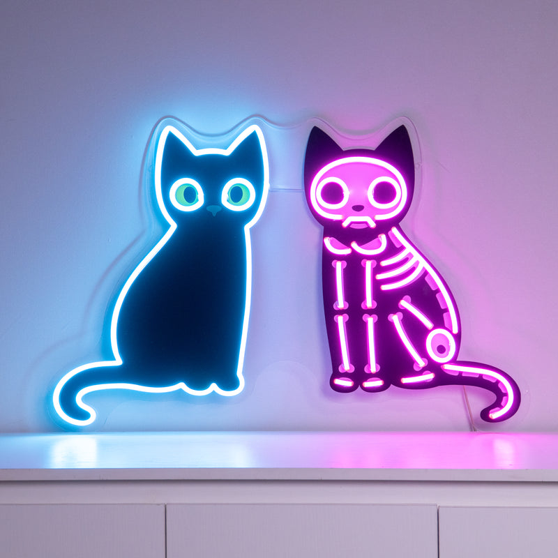 Black Cat Skeleton LED Neon Sign Light Pop Art