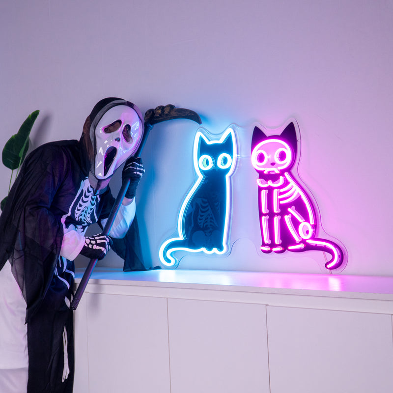 Black Cat Skeleton LED Neon Sign Light Pop Art