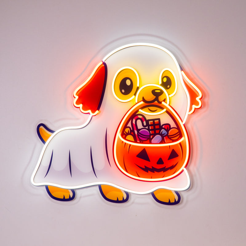 Ghost Dog With Pumpkin LED Neon Sign Light Pop Art