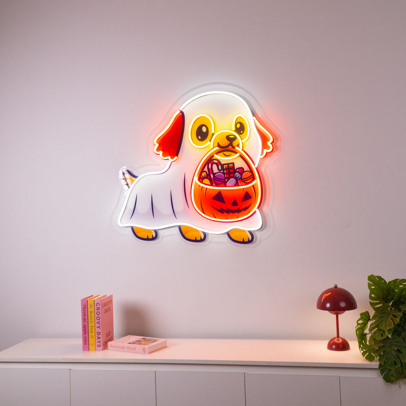 Ghost Dog With Pumpkin LED Neon Sign Light Pop Art