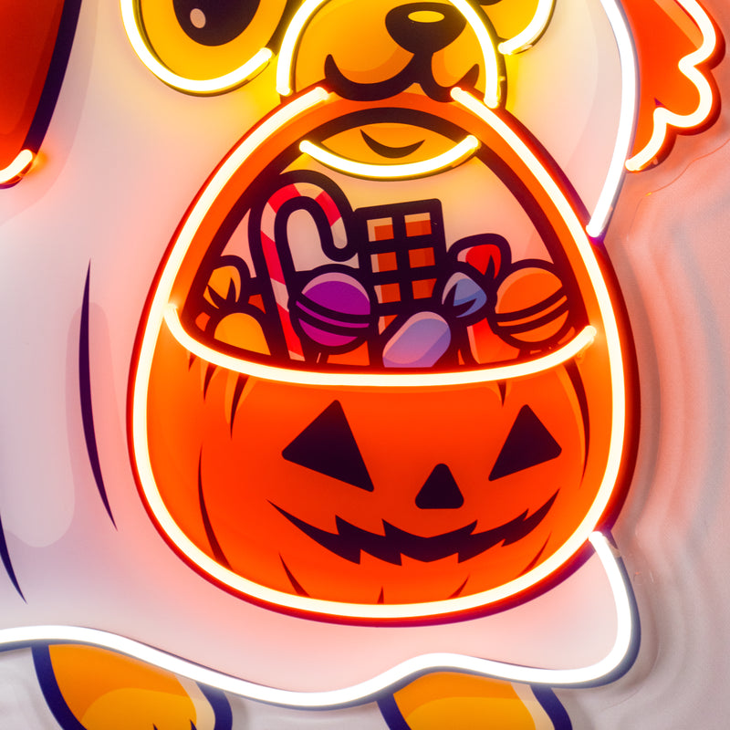 Ghost Dog With Pumpkin LED Neon Sign Light Pop Art