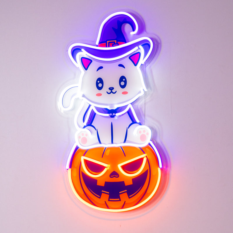 Cat on Pumpkin LED Neon Sign Light Pop Art