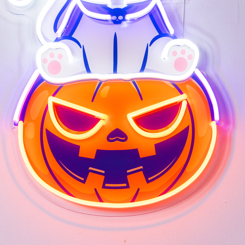 Cat on Pumpkin LED Neon Sign Light Pop Art