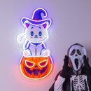 Cat on Pumpkin LED Neon Sign Light Pop Art
