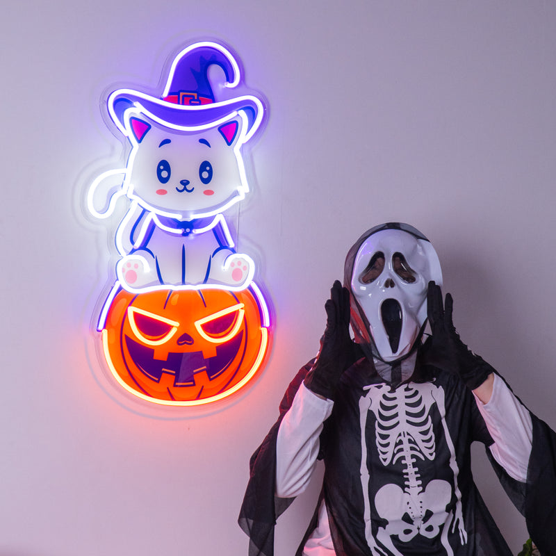 Cat on Pumpkin LED Neon Sign Light Pop Art