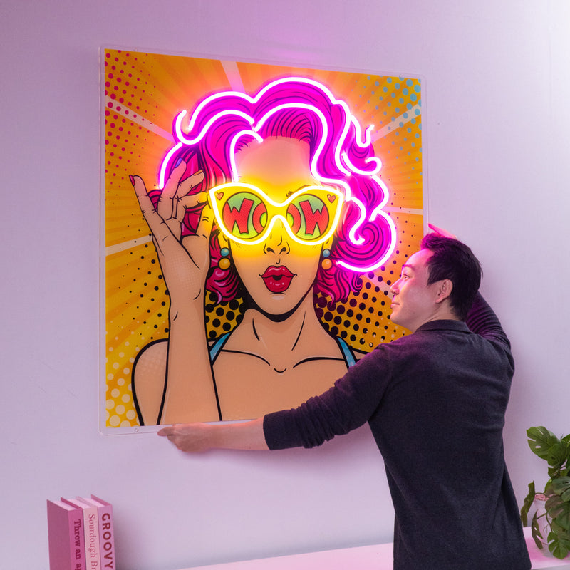 Wow Lady Pop Art Led Neon Acrylic Artwork