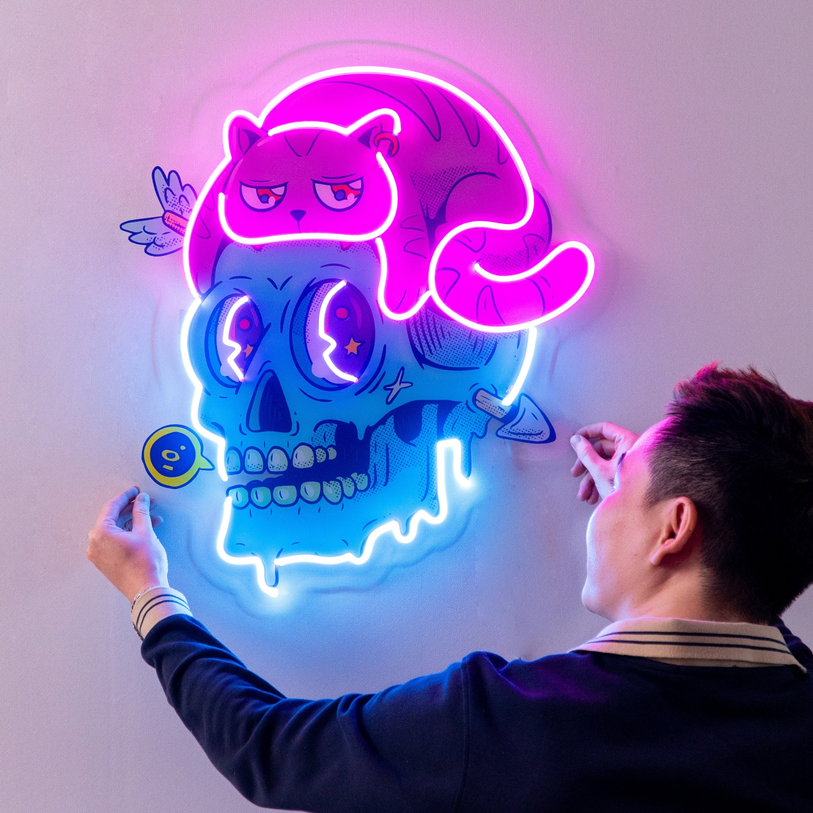 Cat And Skull LED Neon Sign Light Pop Art