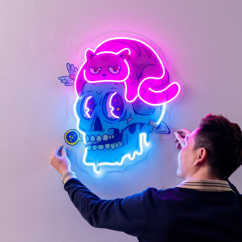 Cat And Skull LED Neon Sign Light Pop Art