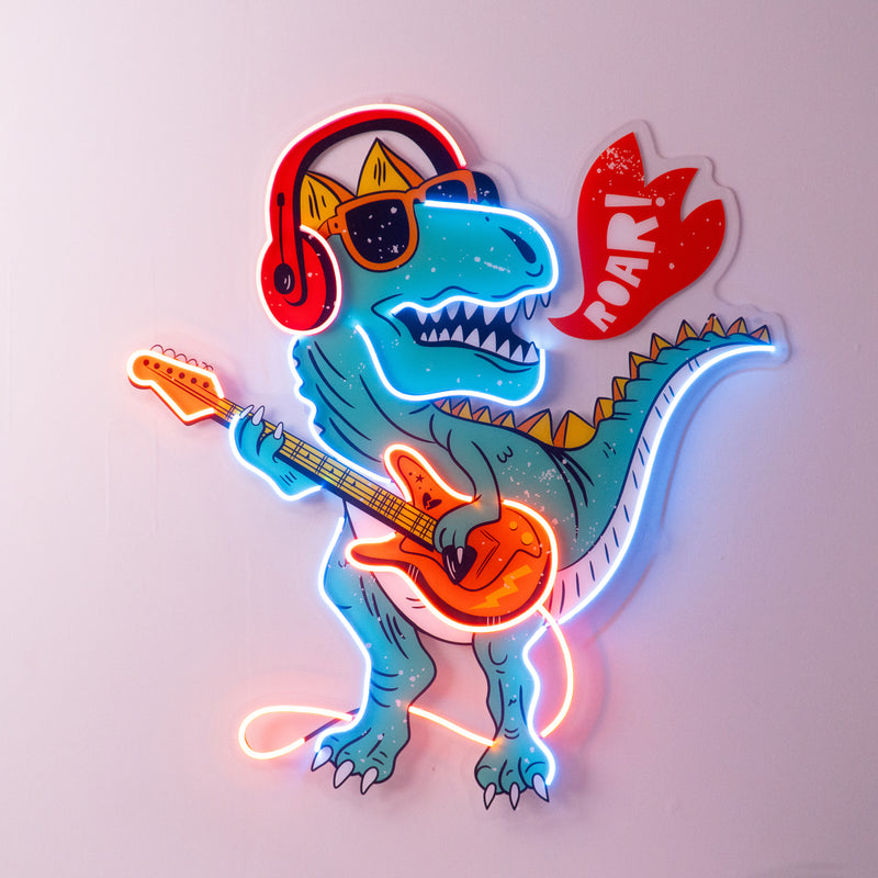 Ool Dinosaur Playing Guitar LED Neon Sign Light Pop Art