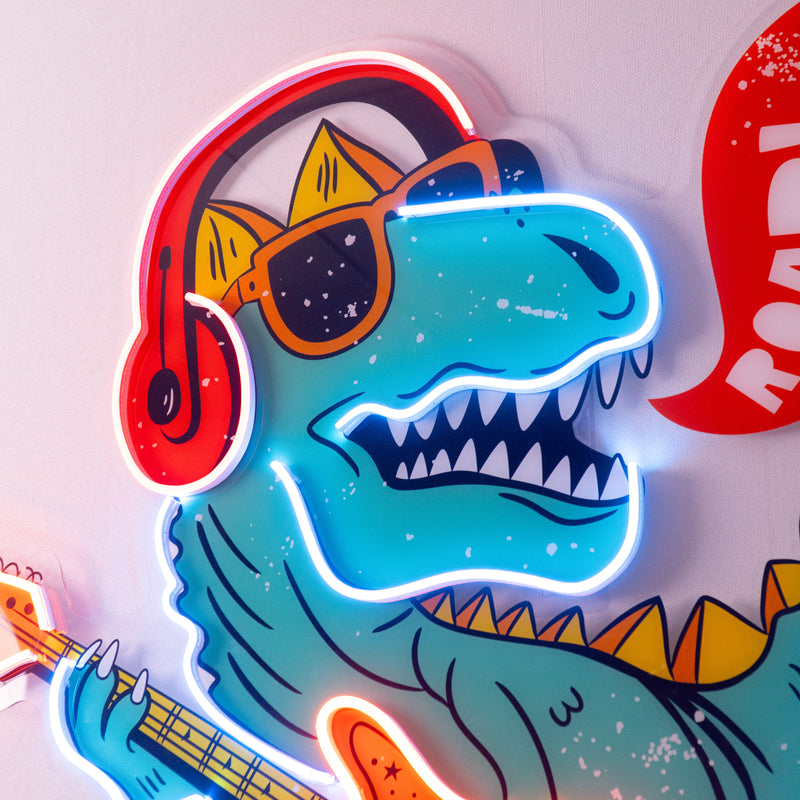 Ool Dinosaur Playing Guitar LED Neon Sign Light Pop Art