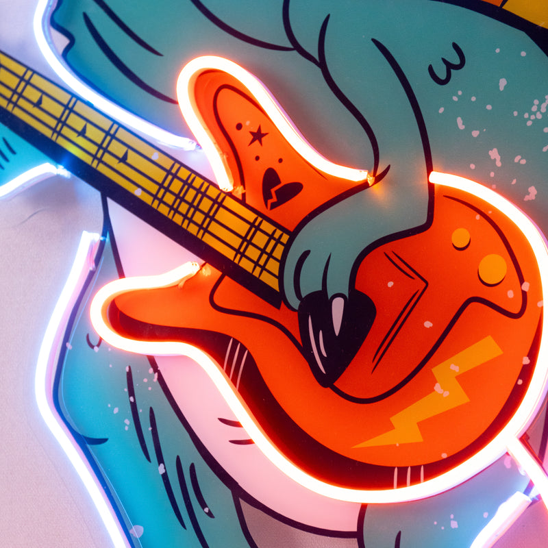 Ool Dinosaur Playing Guitar LED Neon Sign Light Pop Art