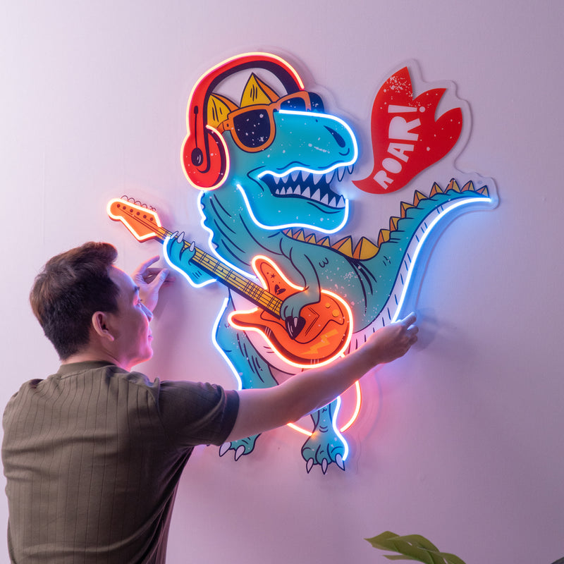 Ool Dinosaur Playing Guitar LED Neon Sign Light Pop Art