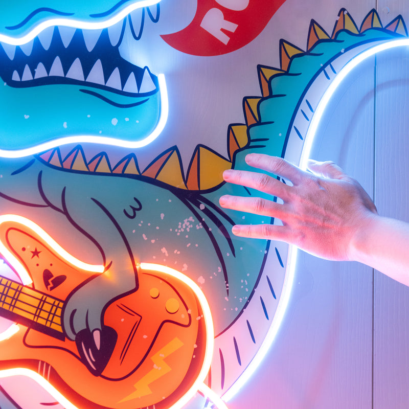 Ool Dinosaur Playing Guitar LED Neon Sign Light Pop Art