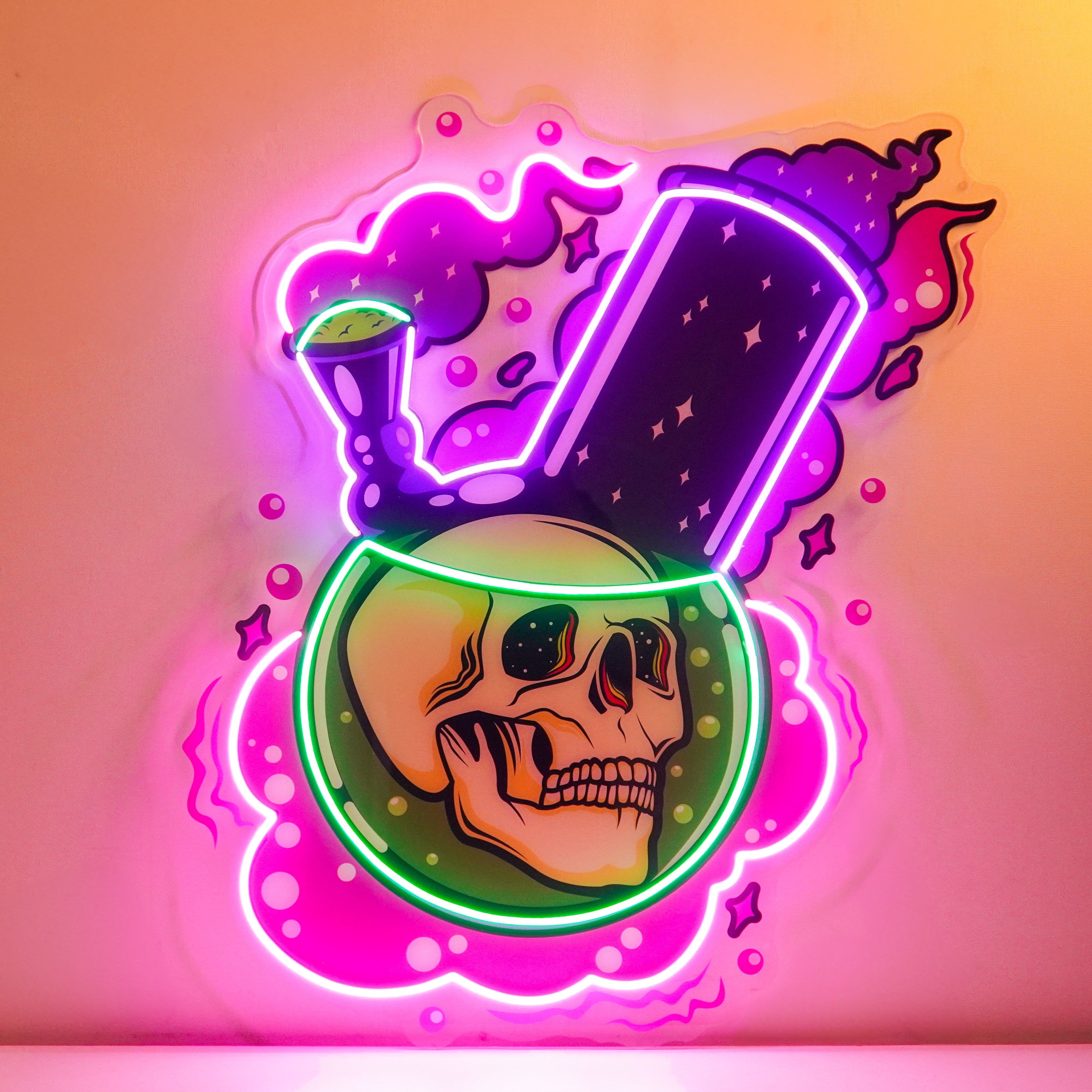 Bong Skull LED Neon Sign Light Pop Art