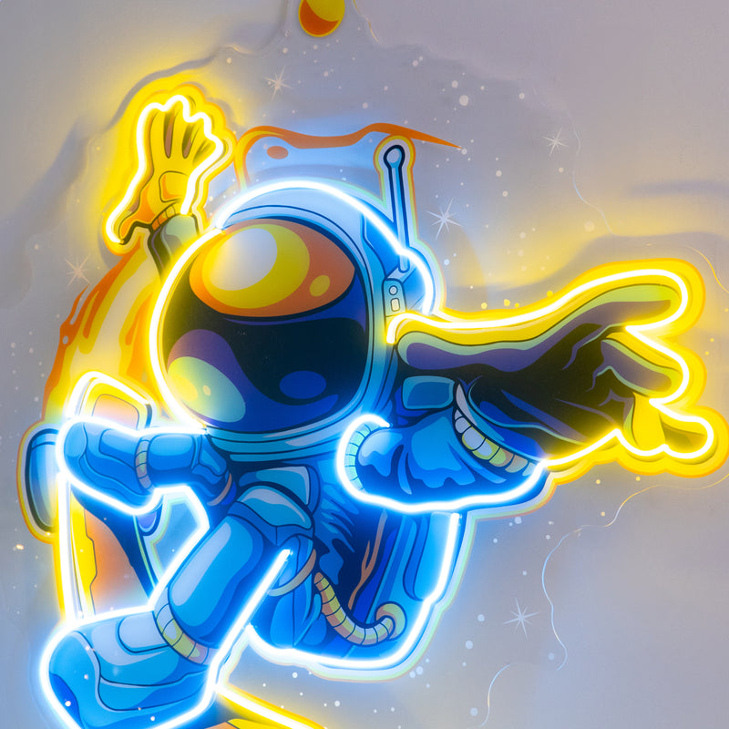 Astronauts Skateboarding LED Neon Sign Light Pop Art