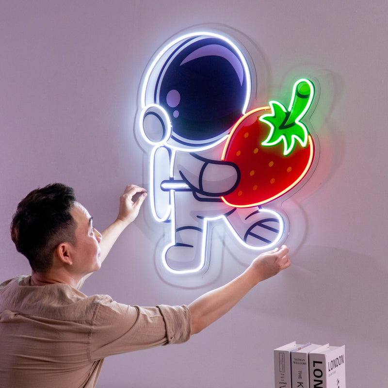 Astronaut Holding Strawberry Led Neon Acrylic Artwork