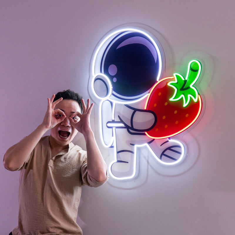 Astronaut Holding Strawberry Led Neon Acrylic Artwork