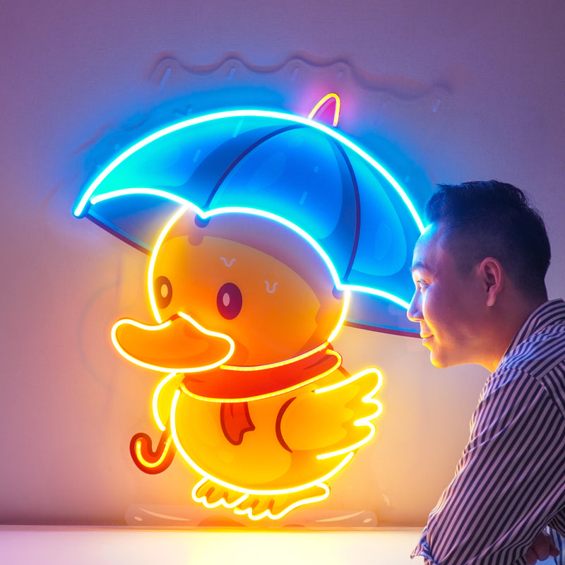 Duck Walking Under Rain LED Neon Sign Light Pop Art