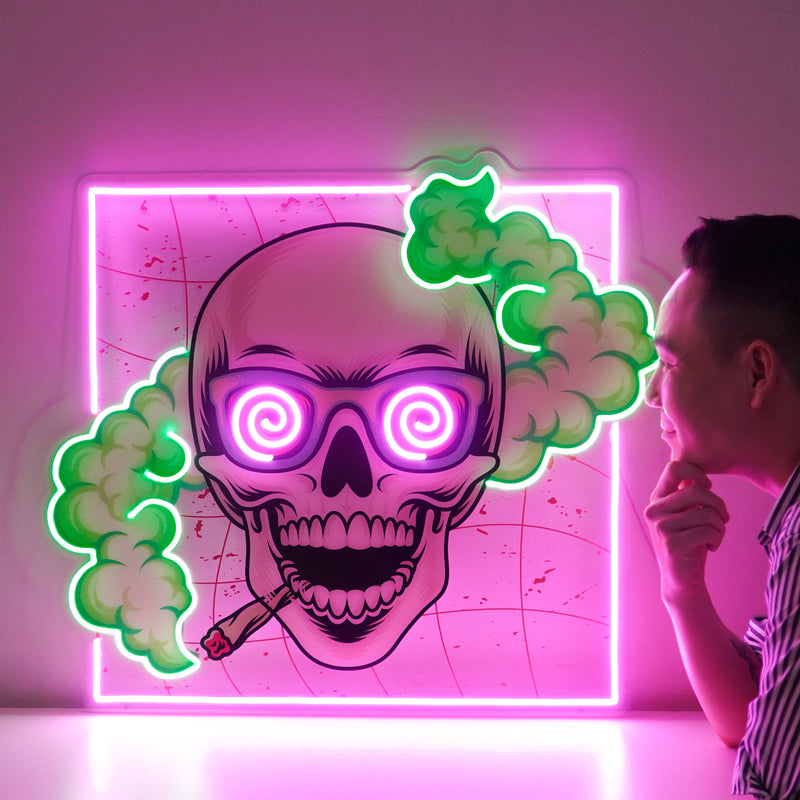 Smoking High Skull LED Neon Sign Light Pop Art