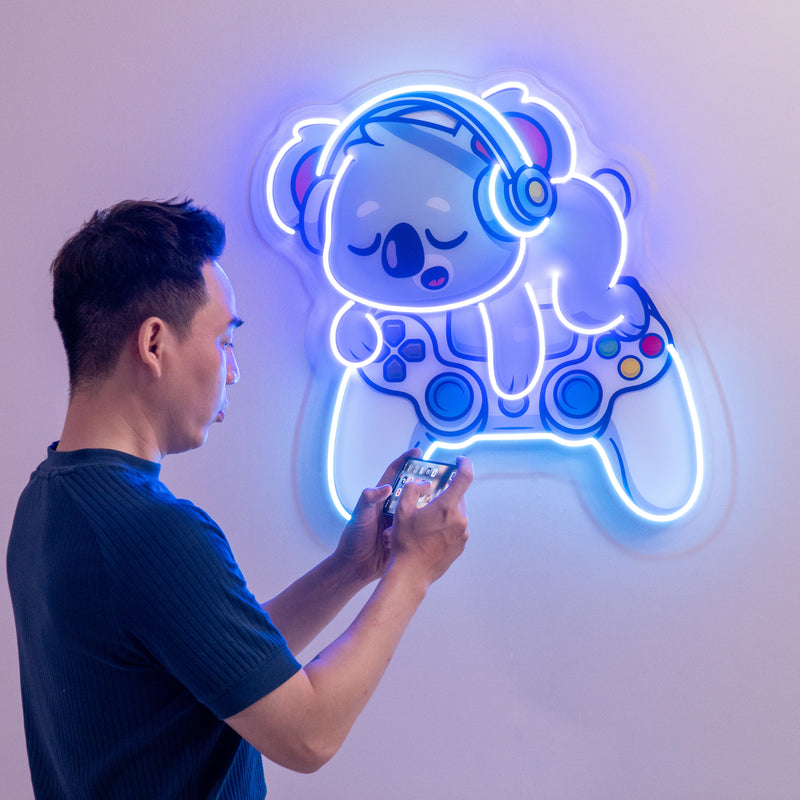 Cute Koala Sleeping Game LED Neon Sign Light Pop Art