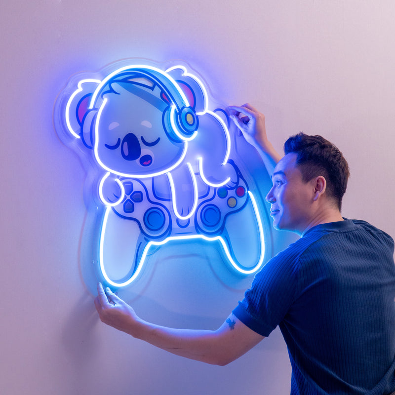 Cute Koala Sleeping Game LED Neon Sign Light Pop Art