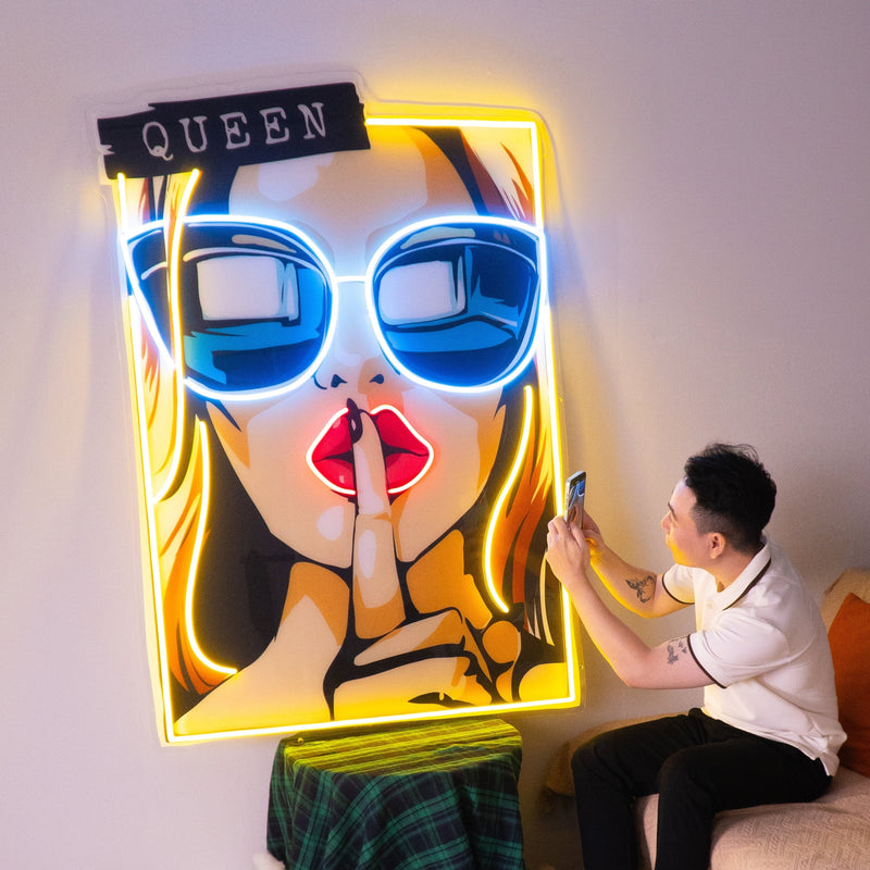 Cartoon Girl in Sunglasses LED Neon Sign Light Pop Art