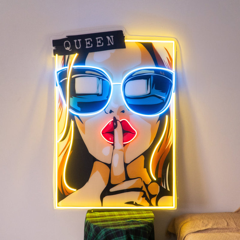 Cartoon Girl in Sunglasses LED Neon Sign Light Pop Art