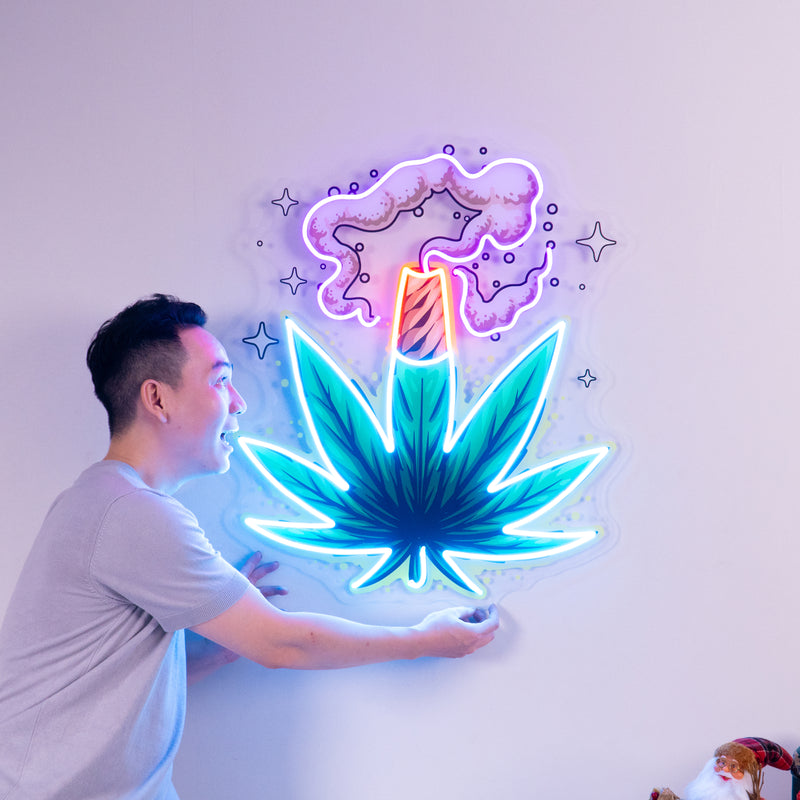 Weed Leaf With Smoke LED Neon Sign Light Pop Art