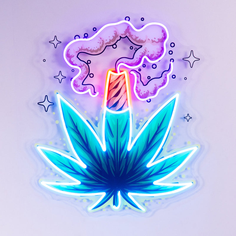 Weed Leaf With Smoke LED Neon Sign Light Pop Art