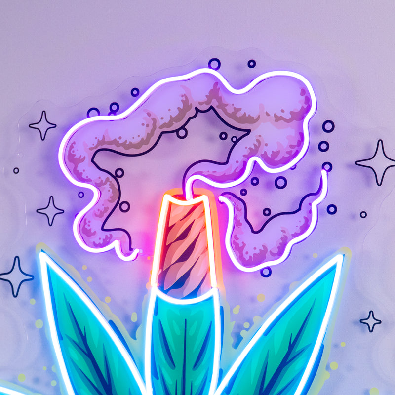 Weed Leaf With Smoke LED Neon Sign Light Pop Art