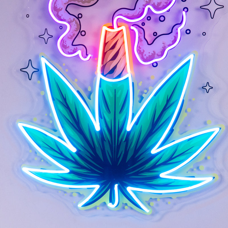 Weed Leaf With Smoke LED Neon Sign Light Pop Art