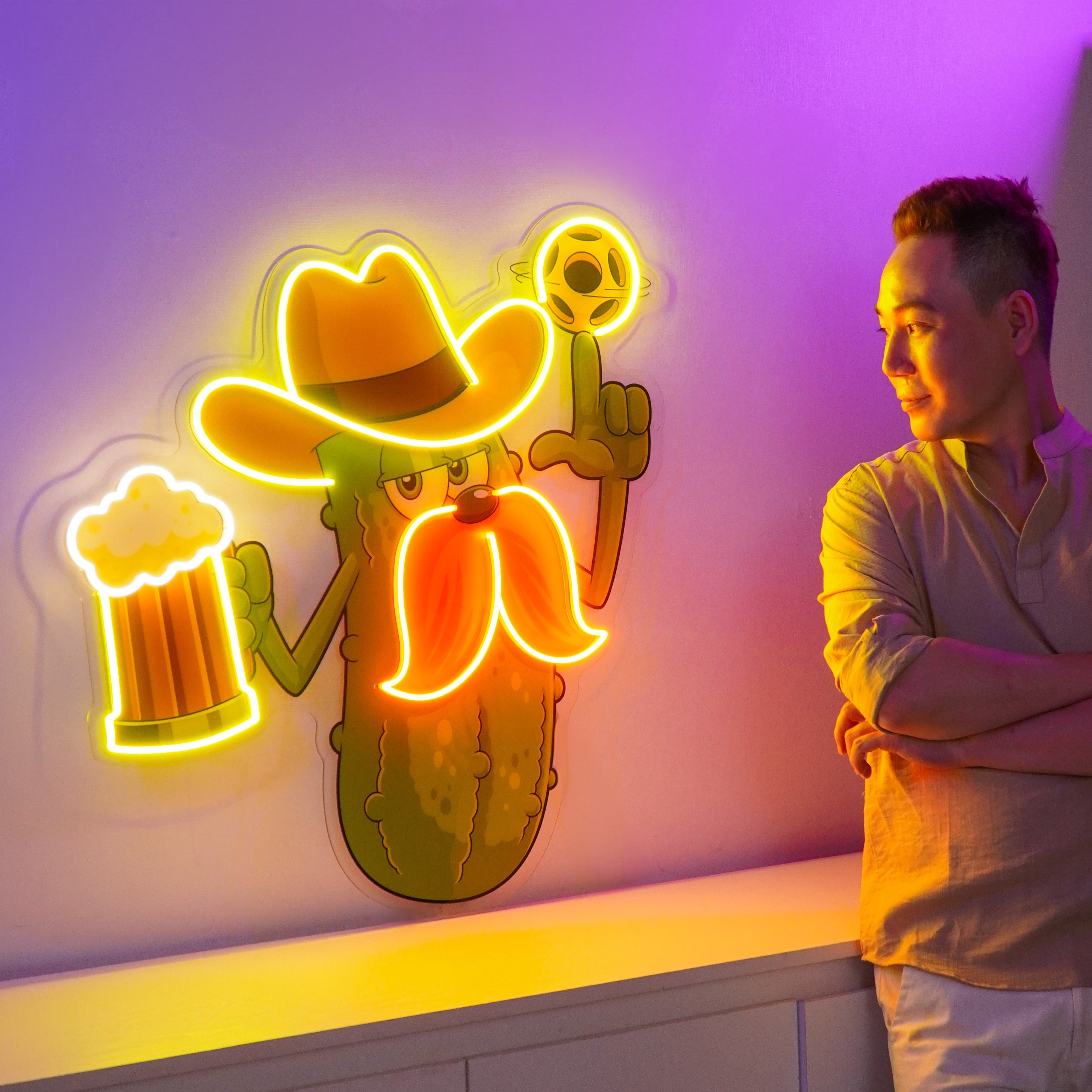Cowboy Pickle Cartoon LED Neon Sign Light Pop Art