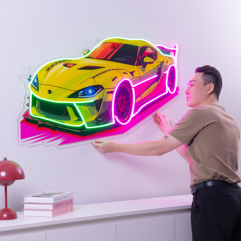 Green Sport Car LED Neon Sign Light Pop Art