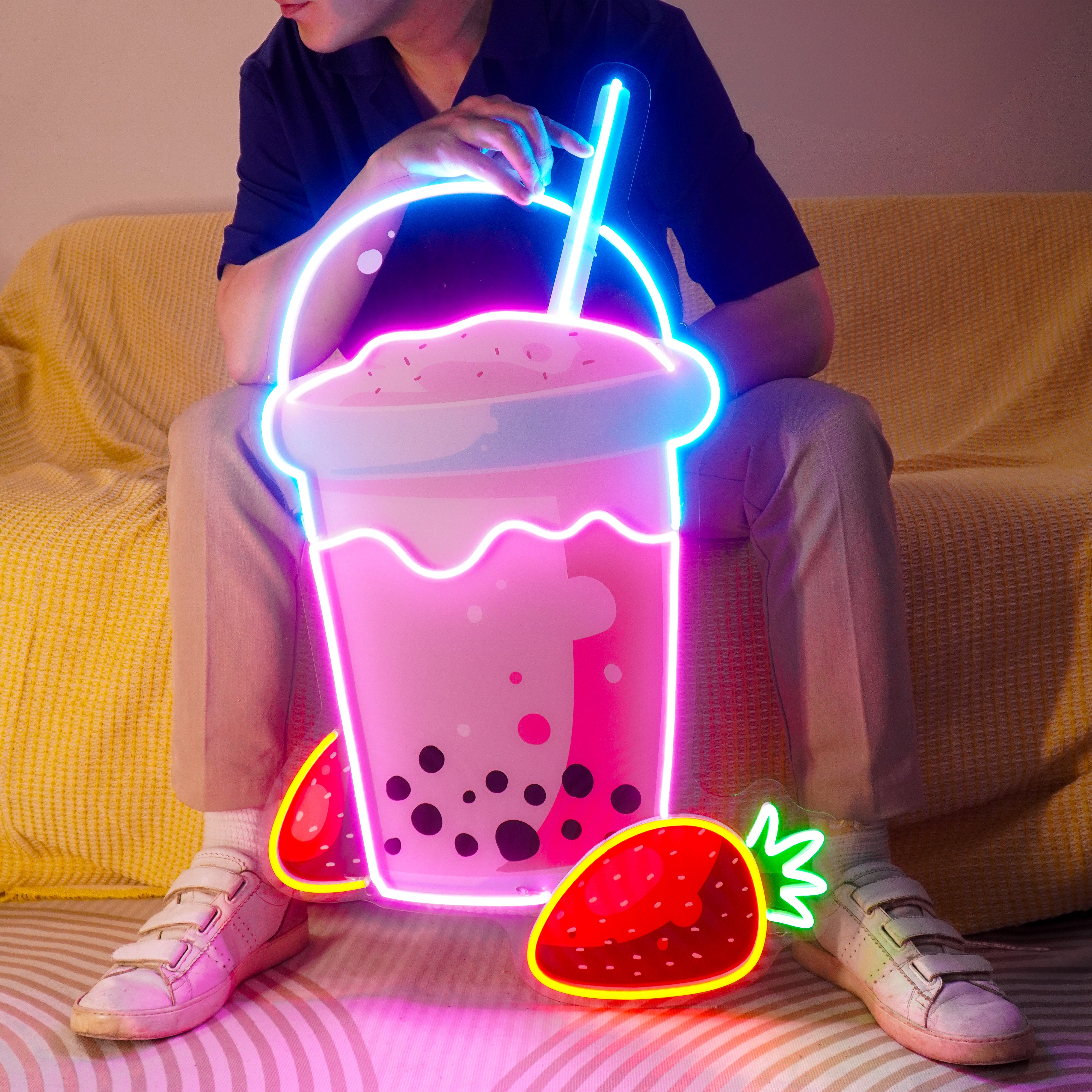 Strawberry Milk Neon Acrylic Artwork