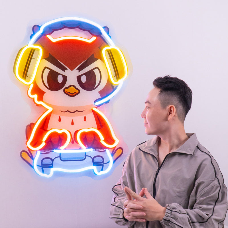 Cute Owl Gaming Cartoon LED Neon Sign Light Pop Art